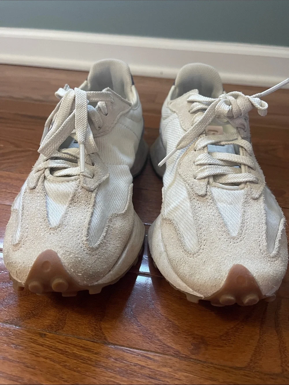 New Balance White and Light Gray Low-Top Sneakers